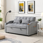 Modern Velvet Loveseat Futon Sofa Couch with Pullout Bed, Adjustable Backrest, Toss Pillows, Light Gray