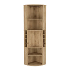 Oban Corner Bar Cabinet with Five Shelves , Eight Bottle Cubbies and Steamware Macadamia