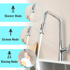 Professional Chrome Kitchen Faucet - 3 Function 360 Sprayer with One Touch Switching, Metal Construction