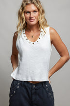 POL Ribbed V-Neck Tank with Stud Point