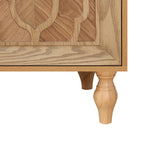 Carved Flower Door Large Storage Cabinet With Metal Handle Suitable For Living Room, Kitchen, Entryway(NATURAL WOOD)