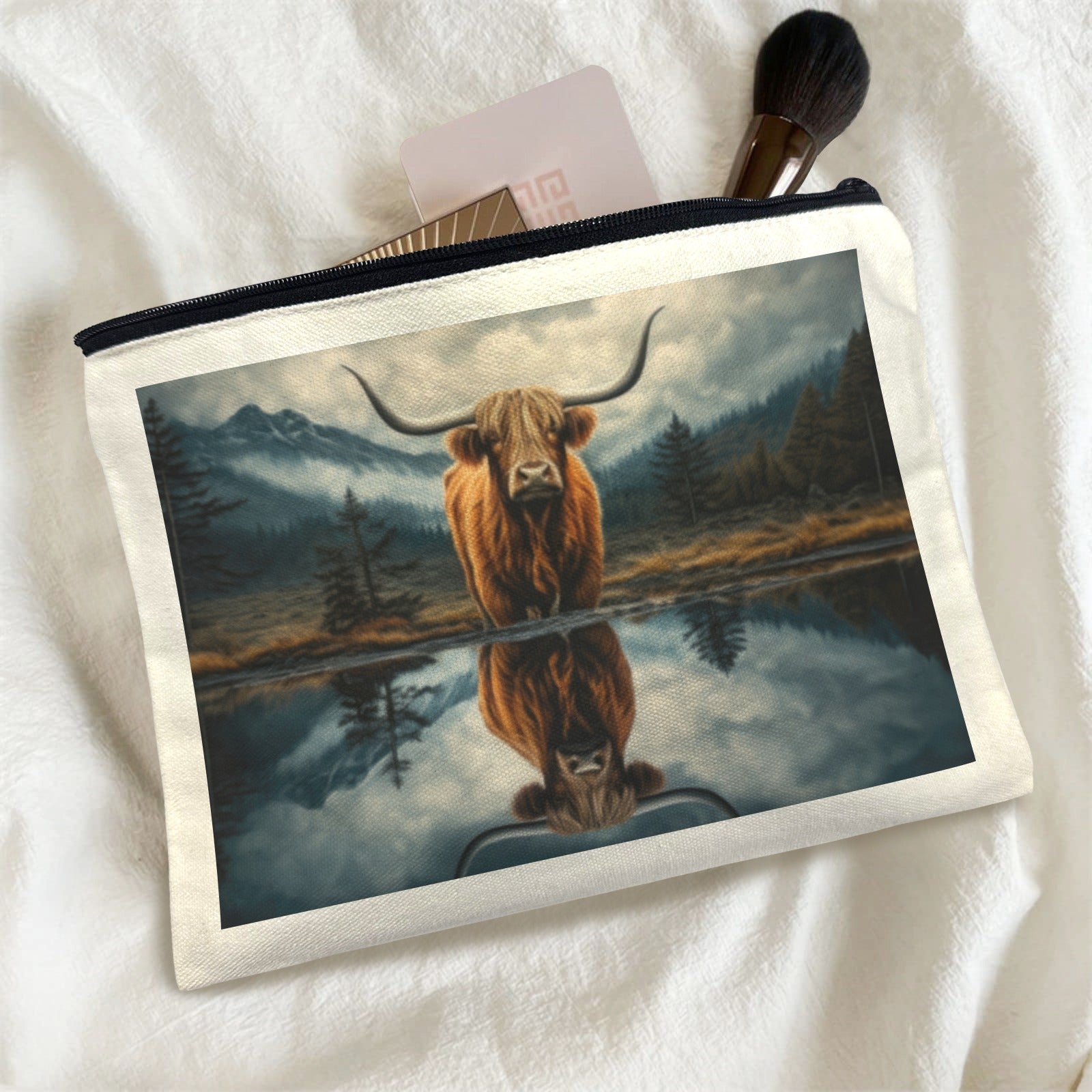 Baha Ranch Reflection Highland Cow Cosmetic Bag Made in America Baha Ranch Western Wear