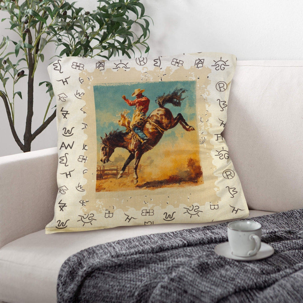 Baha Ranch Vintage Rodeo Stamp Throw Pillow Made in America Baha Ranch Western Wear
