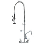 Commercial Faucet with Pre-Rinse Sprayer, 36' Height, 8' Center, 12' Swing Spout, Wall Mount Kitchen Sink Faucet, Brass Constructed Device with Pull Down Spray, for 1/2/3 Compartment Sink
