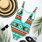 Baha Ranch Yeehaw Turquoise Orange Aztec One-Piece Swimsuit Baha Ranch Western Wear