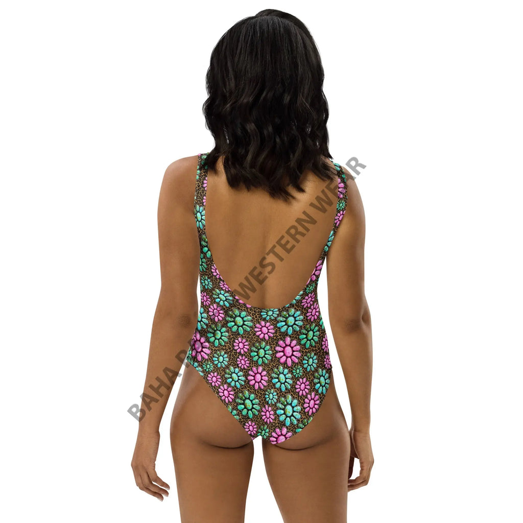 Baha Ranch Yeehaw Pink Turquoise Cowgirl One-Piece Swimsuit Baha Ranch Western Wear
