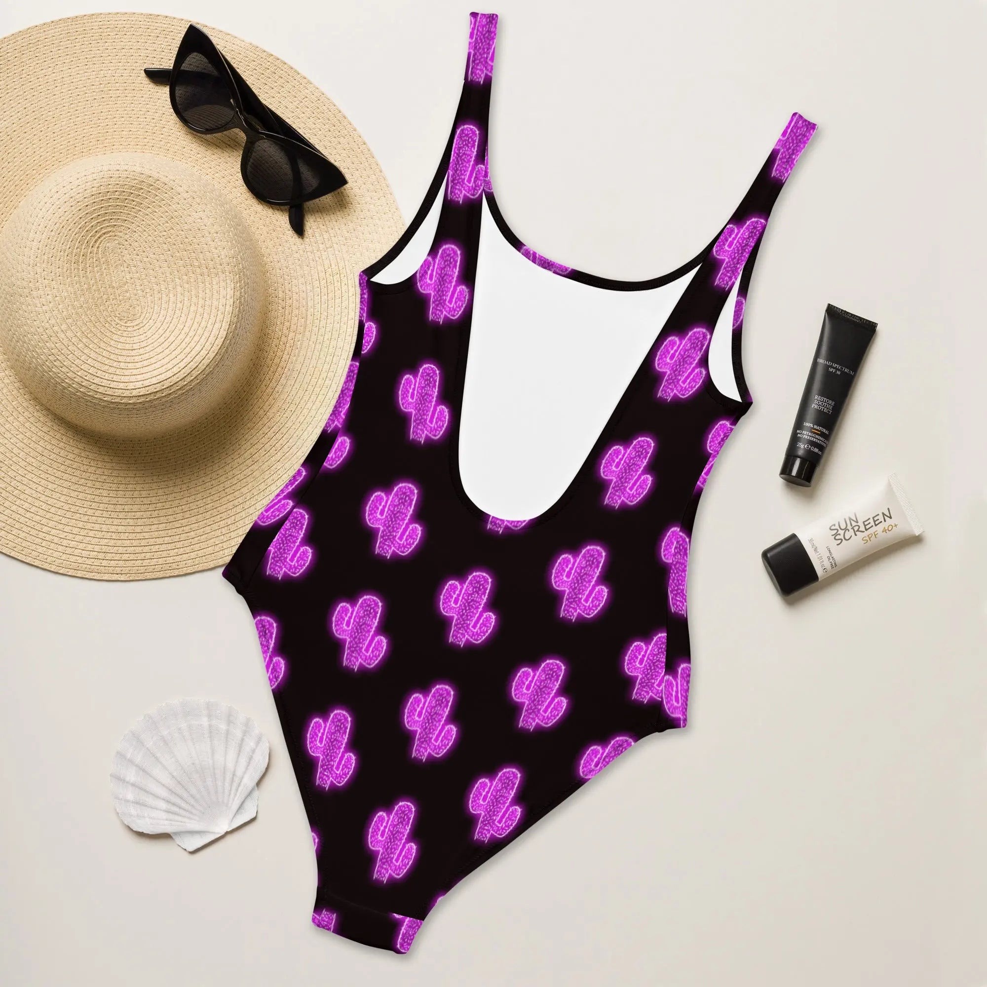 Baha Ranch Yeehaw Purple Neon Cactus One-Piece Swimsuit Baha Ranch Western Wear