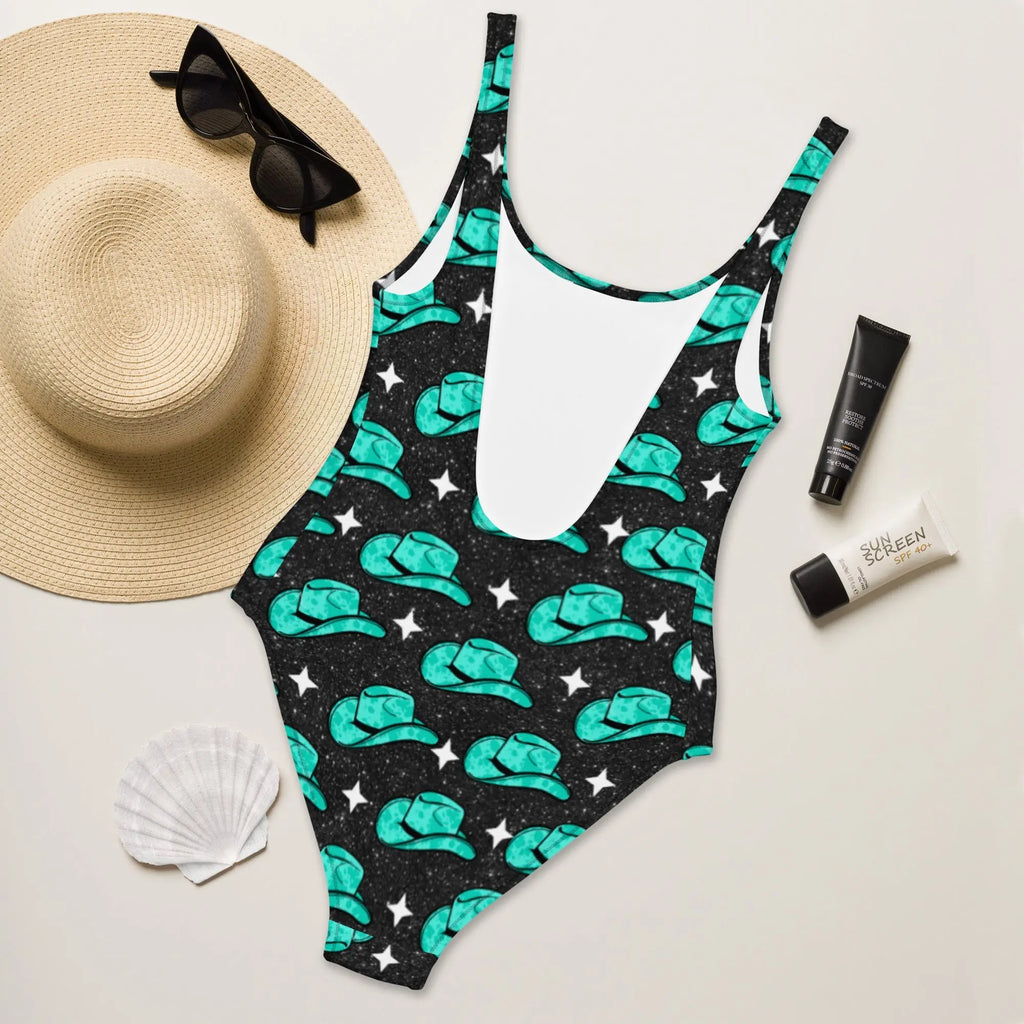 Baha Ranch Yeehaw Turquoise Hat One-Piece Swimsuit Baha Ranch Western Wear
