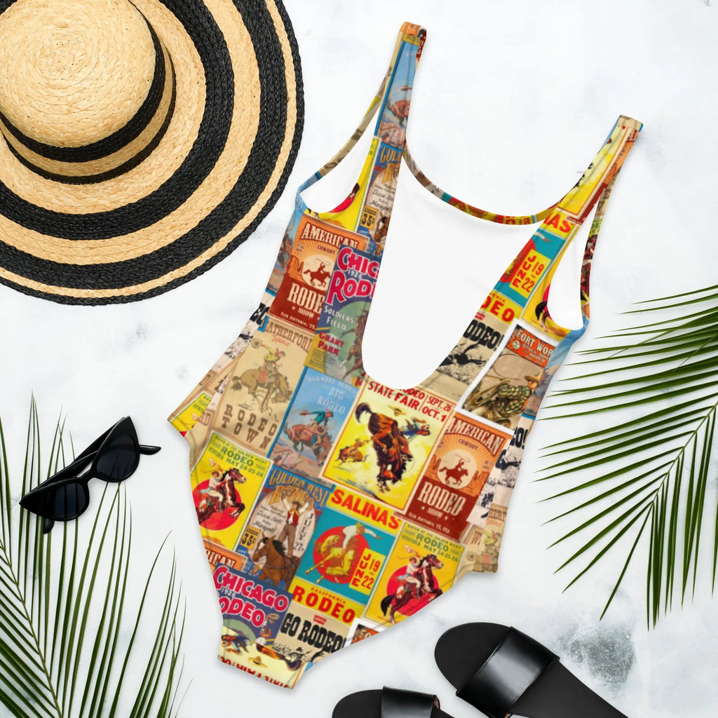 Baha Ranch Yeehaw Vintage Rodeo Poster One-Piece Swimsuit Baha Ranch Western Wear