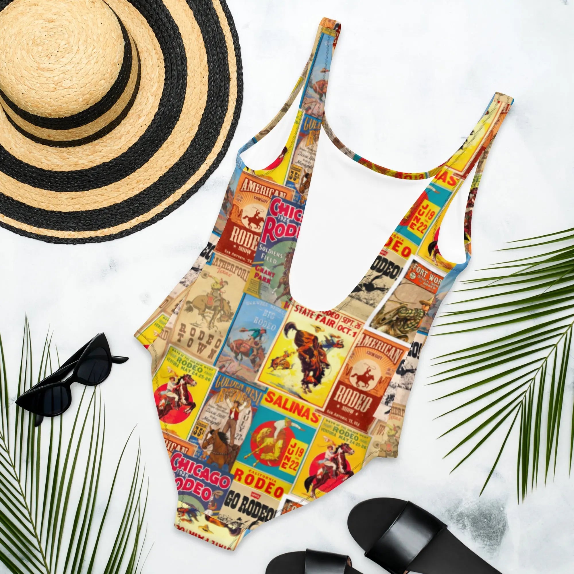 Baha Ranch Yeehaw Vintage Rodeo Poster One-Piece Swimsuit Baha Ranch Western Wear