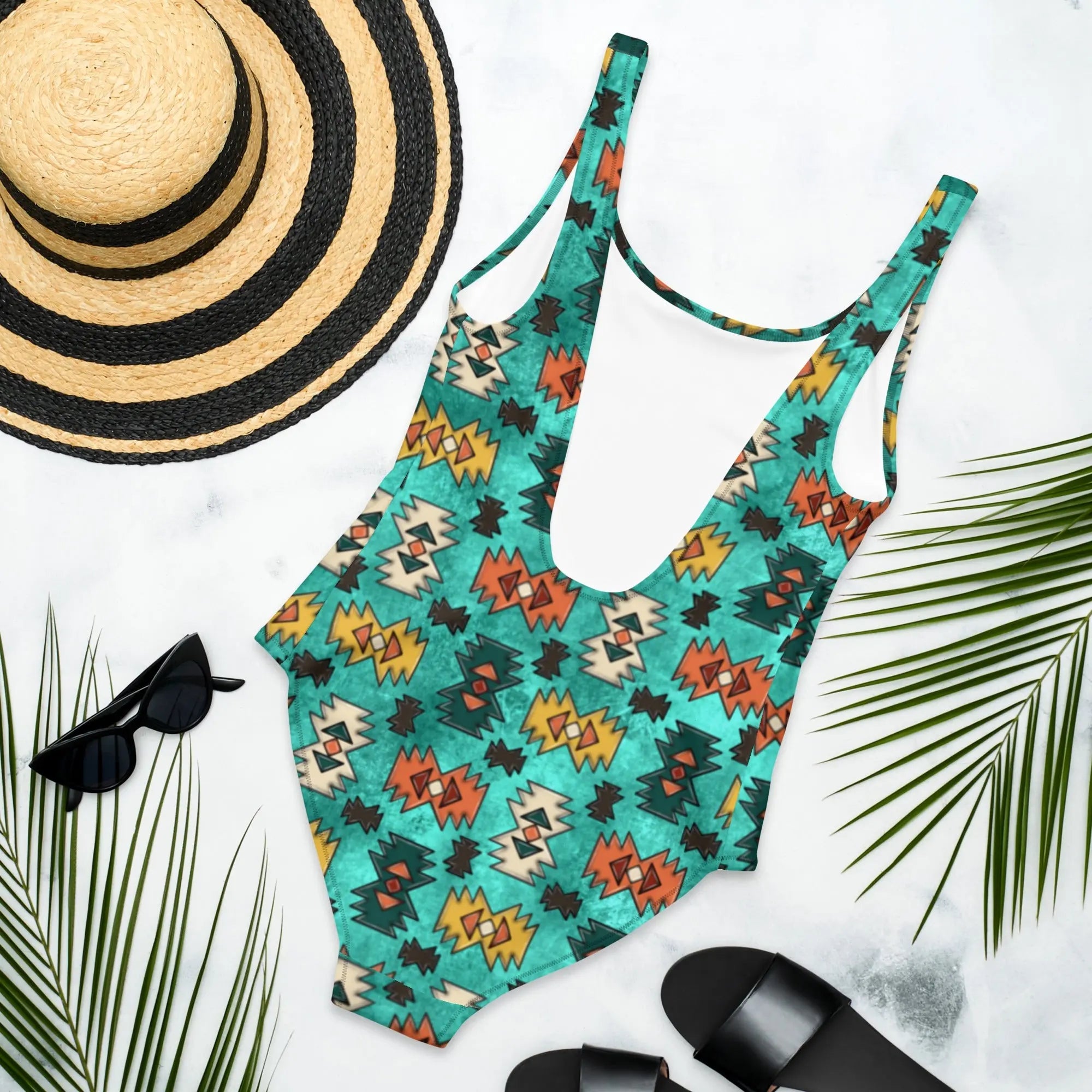 Baha Ranch Yeehaw Turquoise Aztec One-Piece Swimsuit Baha Ranch Western Wear