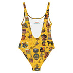 Baha Ranch Yeehaw Vintage Cowboy Collage Mustard One-Piece Swimsuit Baha Ranch Western Wear