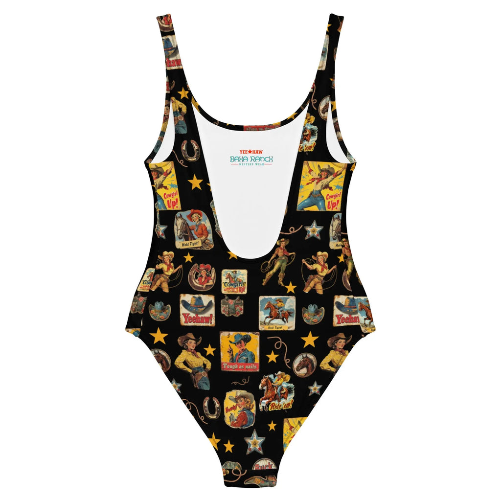 Baha Ranch Yeehaw Vintage Cowgirl Collage One-Piece Swimsuit Baha Ranch Western Wear