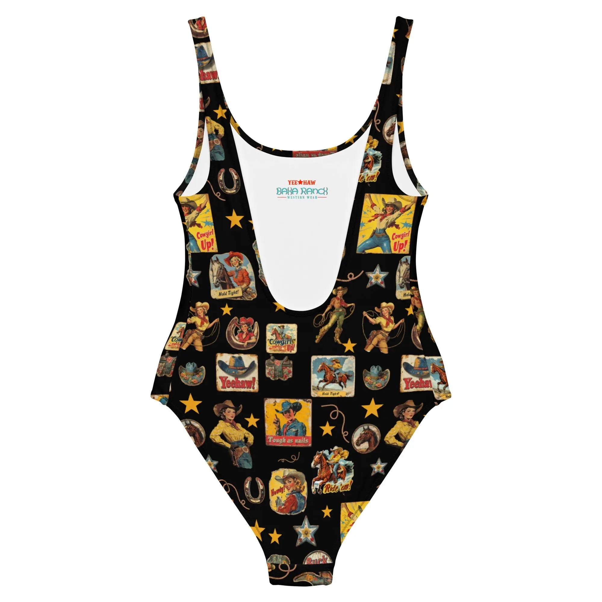 Baha Ranch Yeehaw Vintage Cowgirl Collage One-Piece Swimsuit Baha Ranch Western Wear