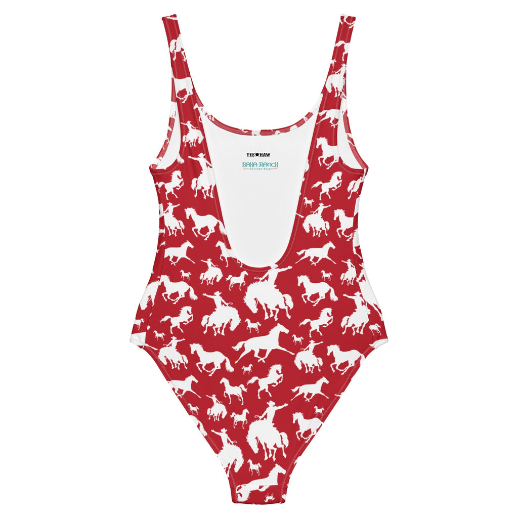Baha Ranch Yeehaw Red Rodeo Cowboy One-Piece Swimsuit Baha Ranch Western Wear