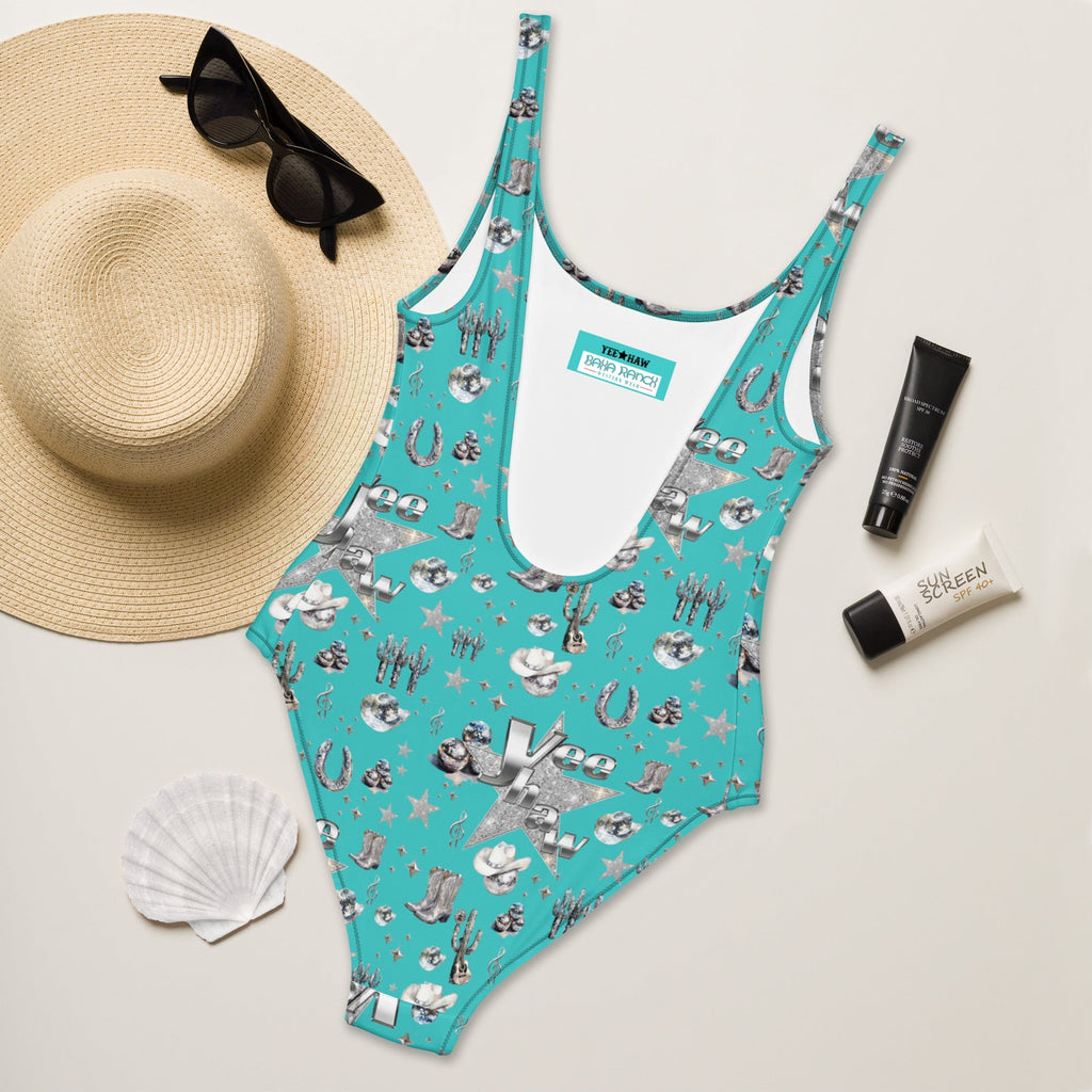 Baha Ranch Yeehaw Rhinestone Cowgirl Turquoise One-Piece Swimsuit Baha Ranch Western Wear