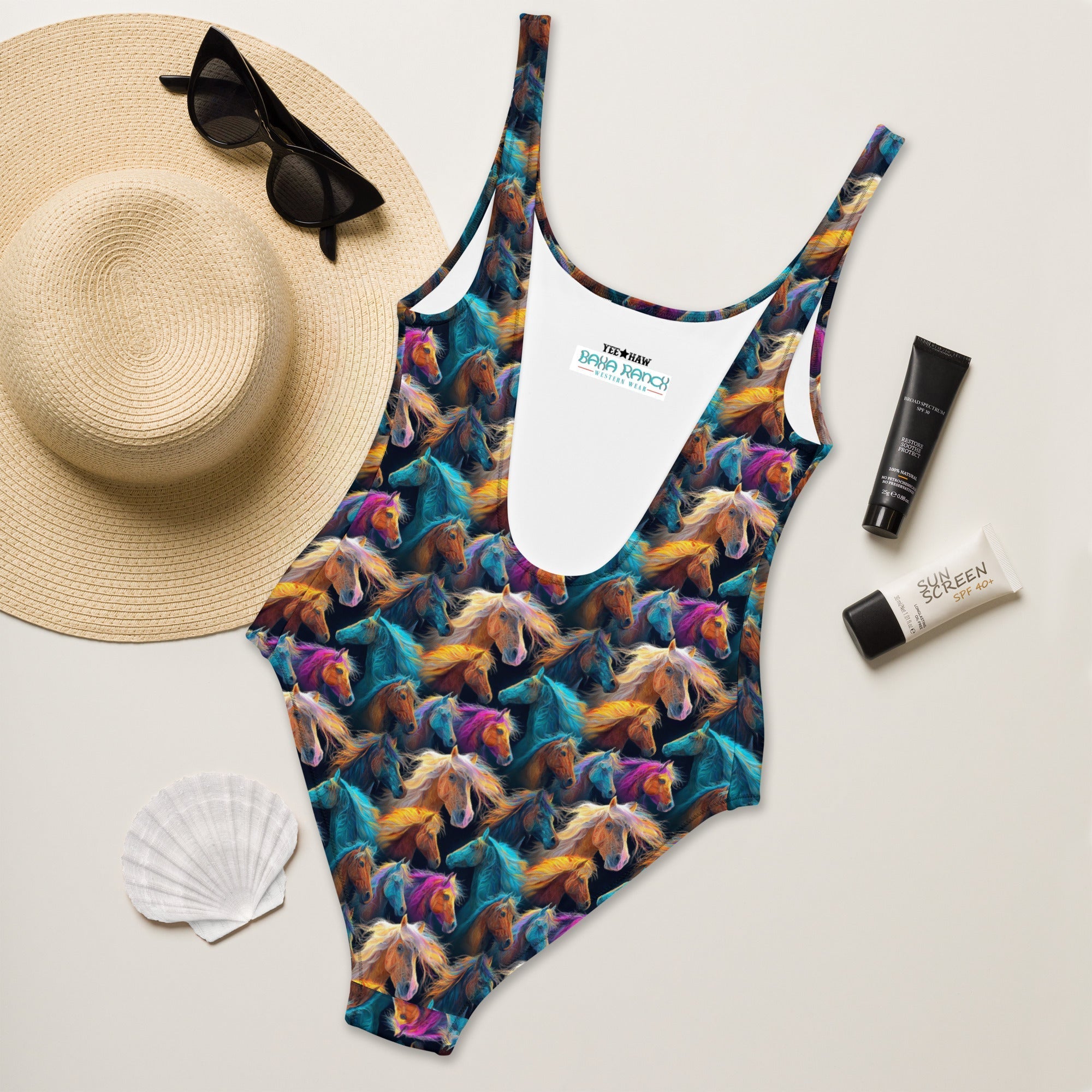 Baha Ranch Yeehaw Wild Horses One-Piece Swimsuit Baha Ranch Western Wear