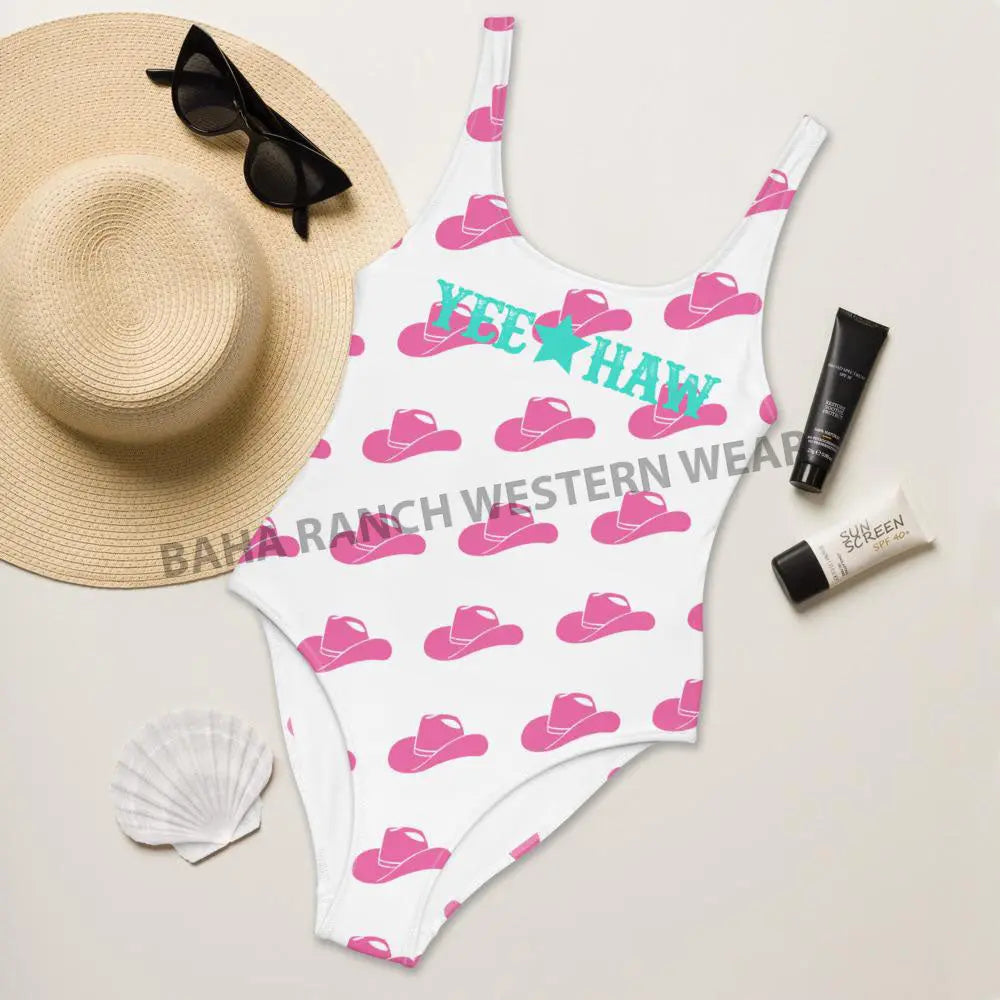 Yeehaw Pink Hat Yeehaw Swim Suit Baha Ranch Western Wear