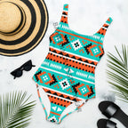 Baha Ranch Yeehaw Turquoise Orange Aztec One-Piece Swimsuit Baha Ranch Western Wear