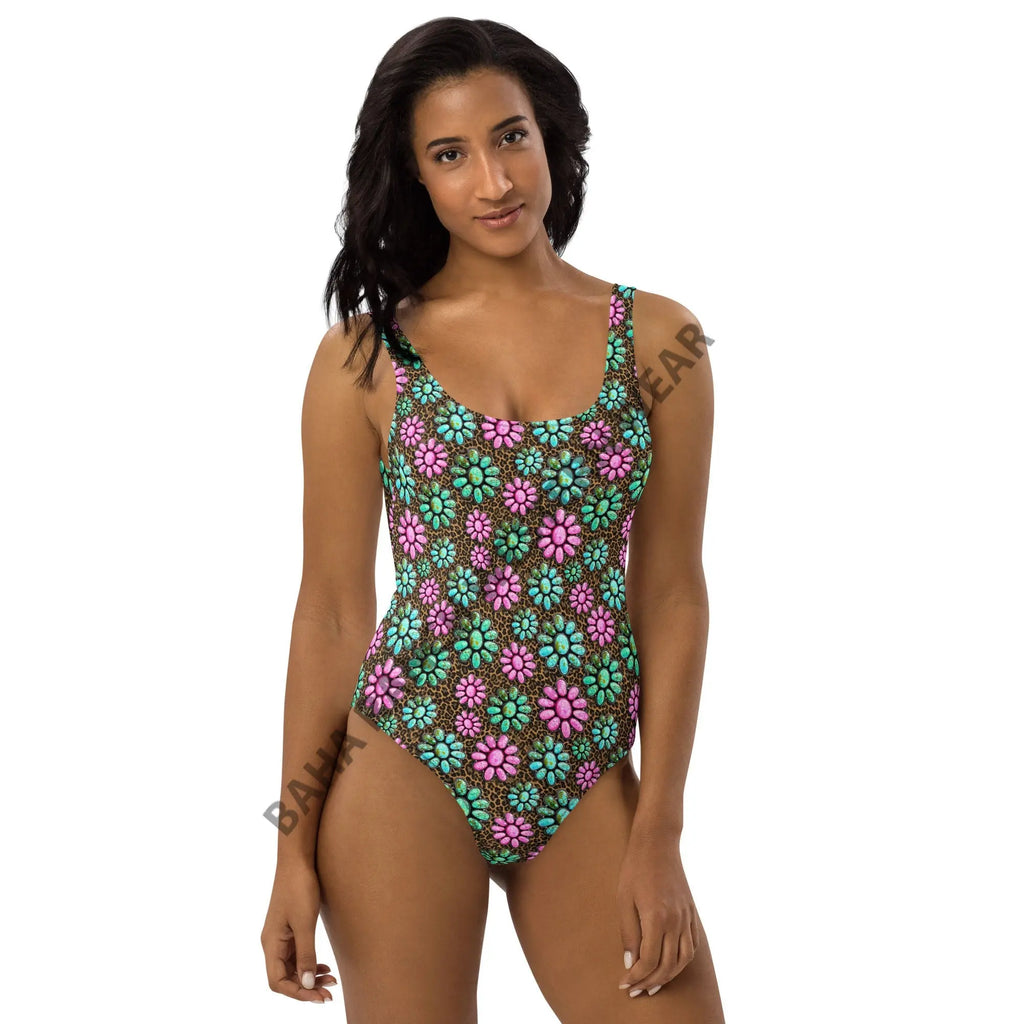 Baha Ranch Yeehaw Pink Turquoise Cowgirl One-Piece Swimsuit Baha Ranch Western Wear