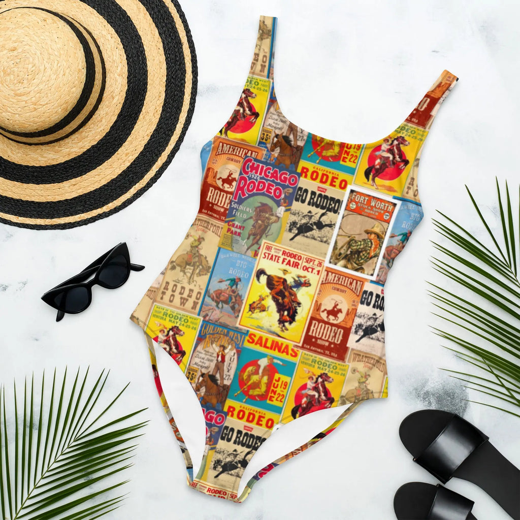 Baha Ranch Yeehaw Vintage Rodeo Poster One-Piece Swimsuit Baha Ranch Western Wear