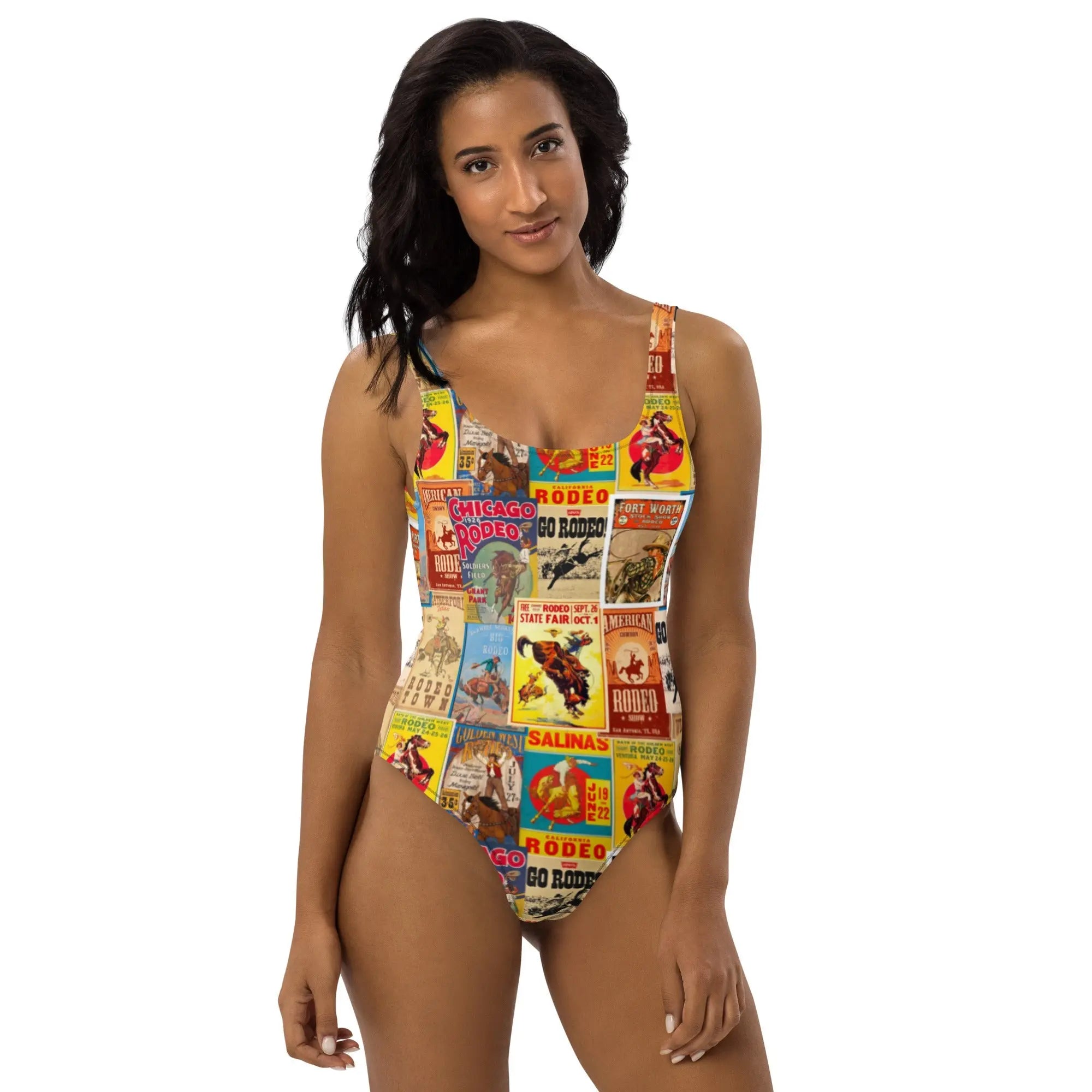 Baha Ranch Yeehaw Vintage Rodeo Poster One-Piece Swimsuit Baha Ranch Western Wear