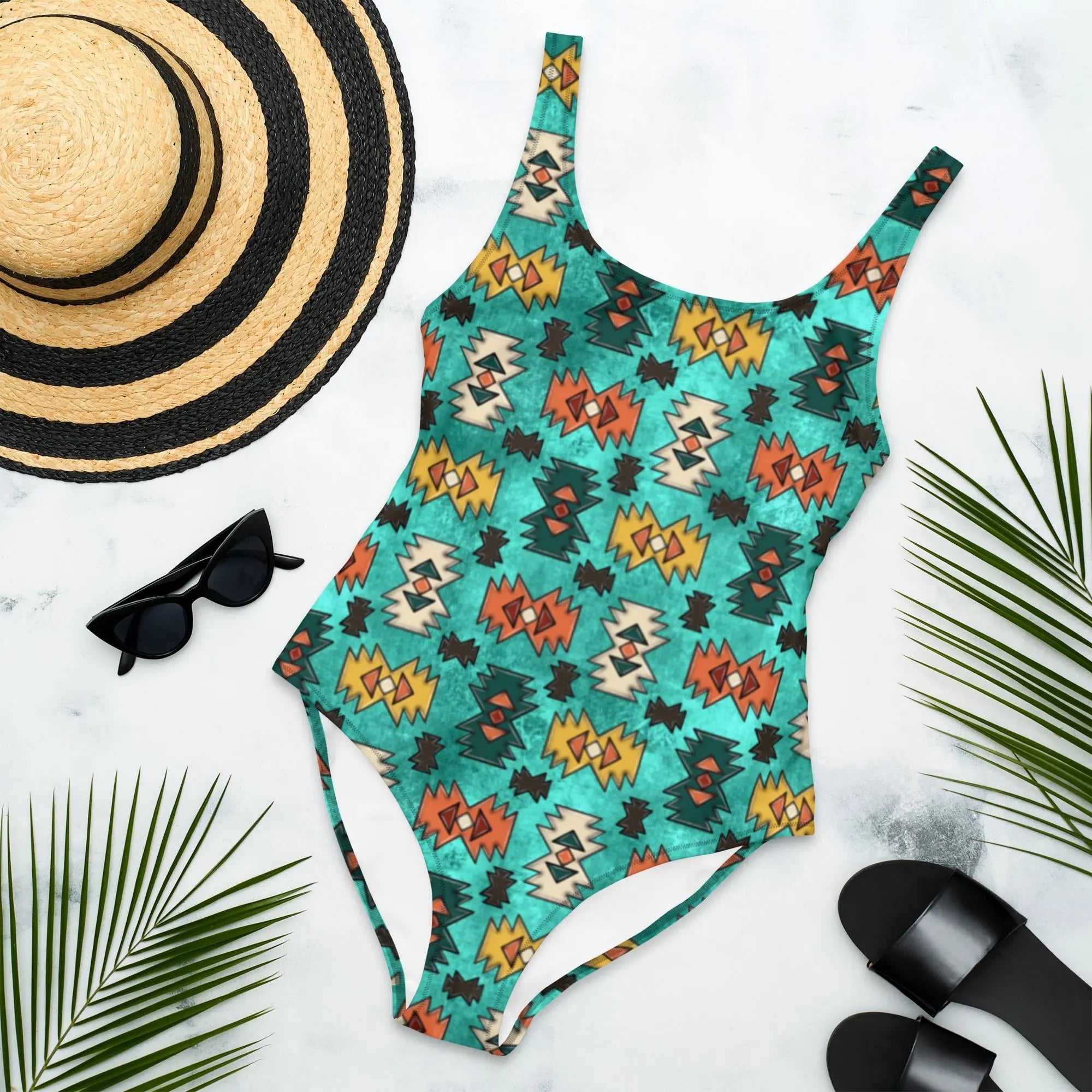 Baha Ranch Yeehaw Turquoise Aztec One-Piece Swimsuit Baha Ranch Western Wear