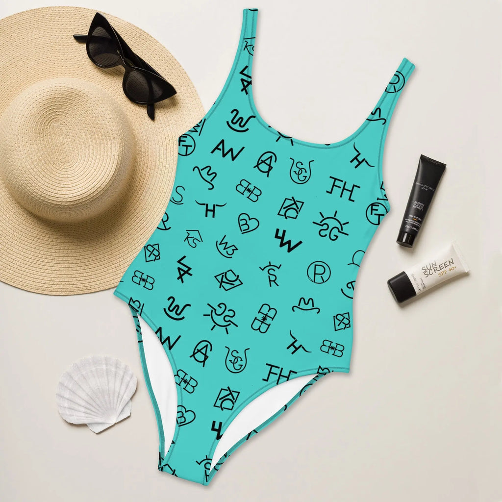 Baha Ranch Yeehaw Turquoise Cattle Brands One-Piece Swimsuit Baha Ranch Western Wear