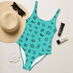 Baha Ranch Yeehaw Turquoise Cattle Brands One-Piece Swimsuit Baha Ranch Western Wear