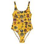 Baha Ranch Yeehaw Vintage Cowboy Collage Mustard One-Piece Swimsuit Baha Ranch Western Wear