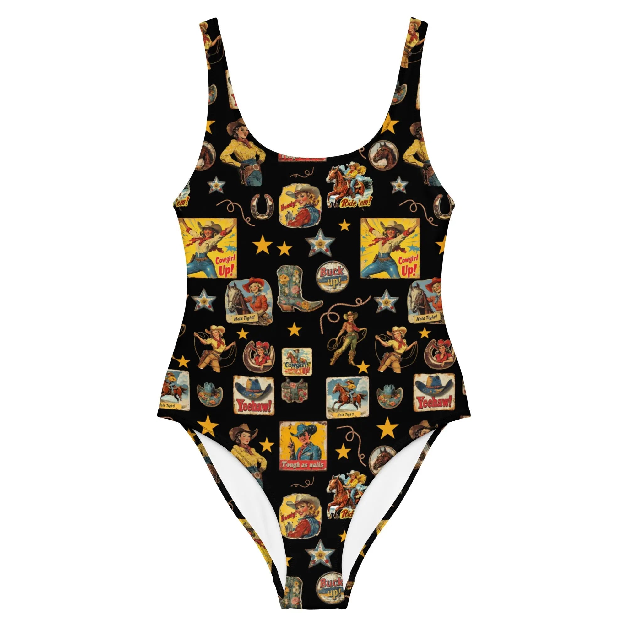 Baha Ranch Yeehaw Vintage Cowgirl Collage One-Piece Swimsuit Baha Ranch Western Wear