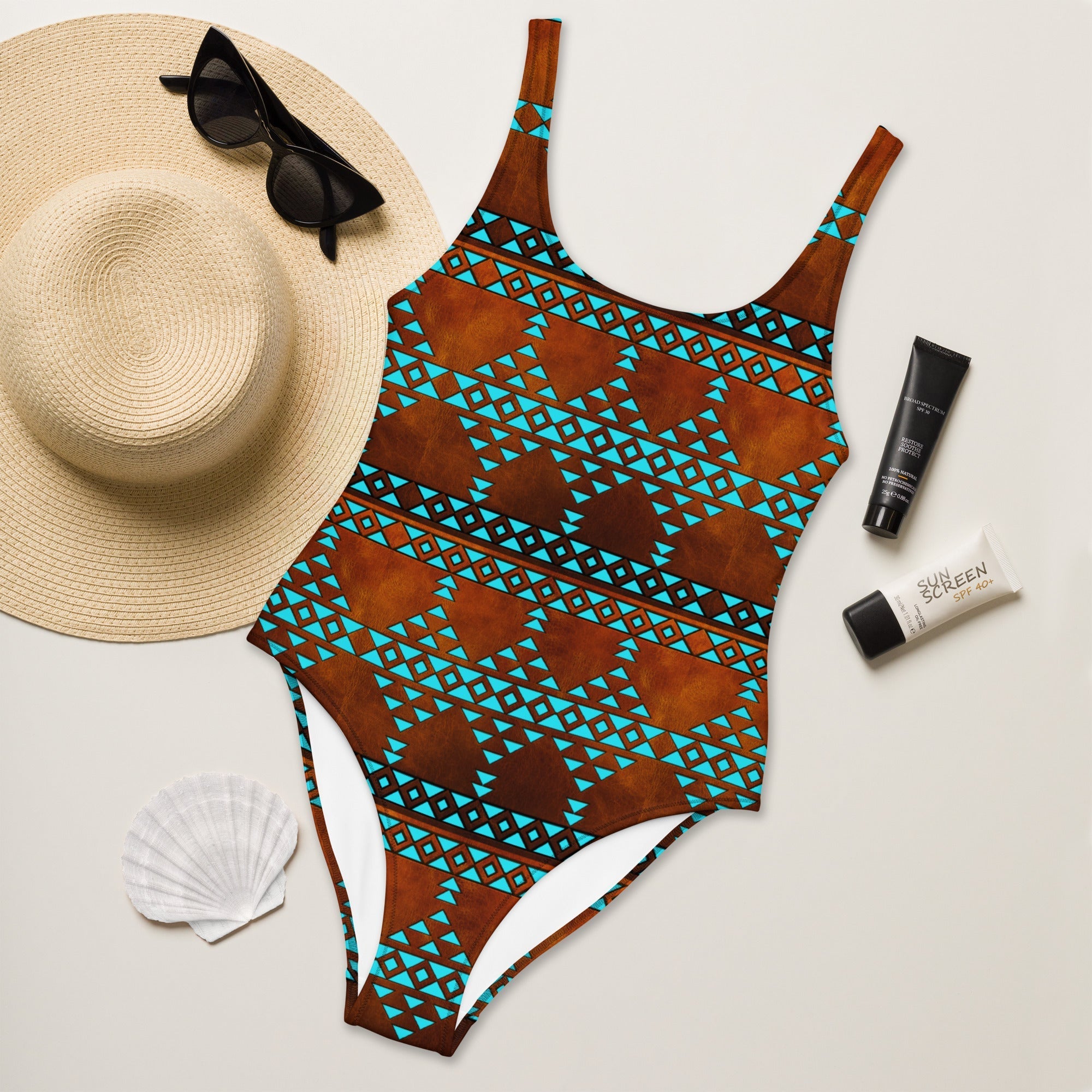 Baha Ranch Yeehaw Turquoise Aztec One-Piece Swimsuit Baha Ranch Western Wear