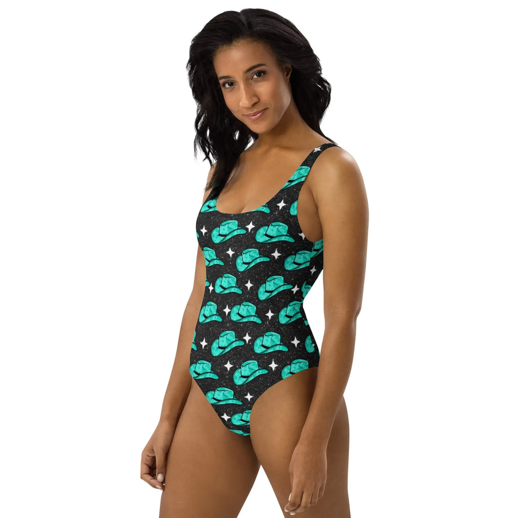 Baha Ranch Yeehaw Turquoise Hat One-Piece Swimsuit Baha Ranch Western Wear