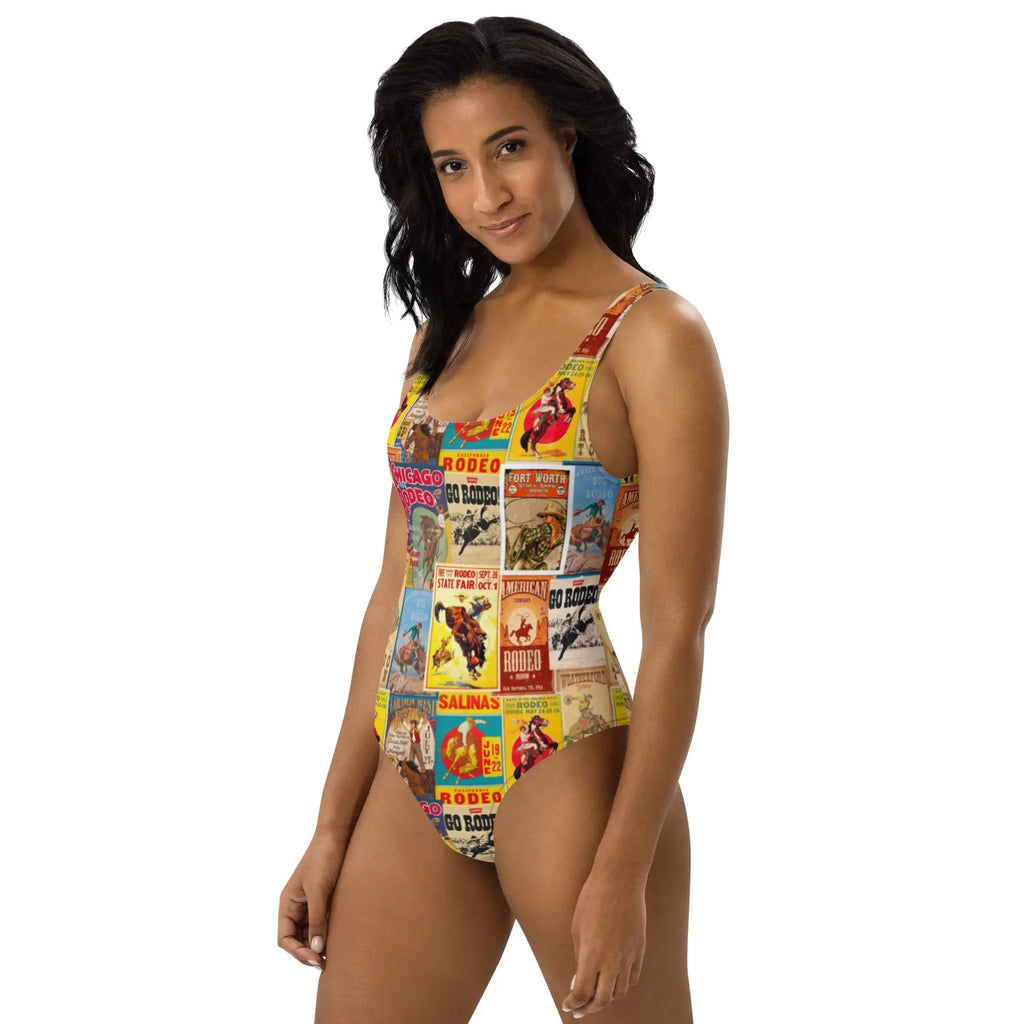 Baha Ranch Yeehaw Vintage Rodeo Poster One-Piece Swimsuit Baha Ranch Western Wear