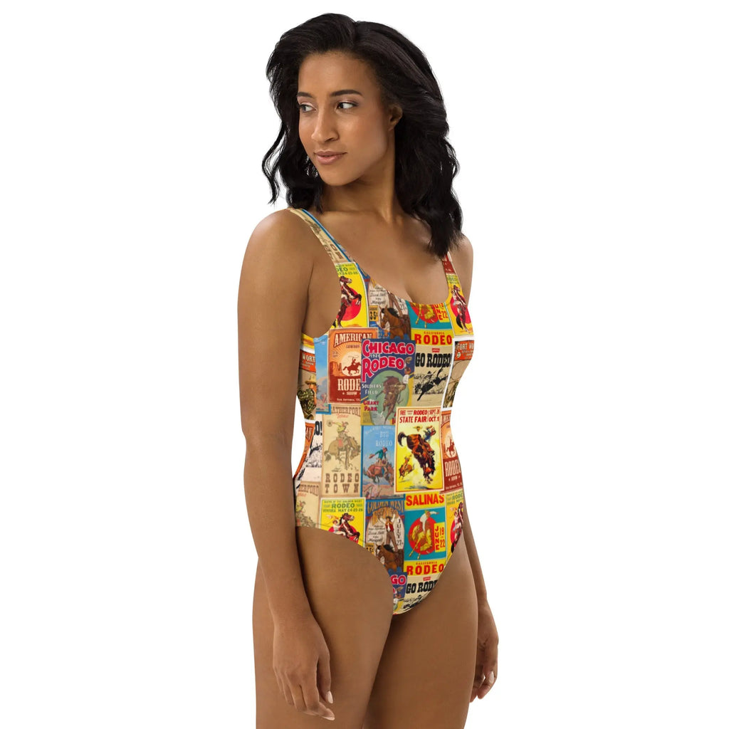 Baha Ranch Yeehaw Vintage Rodeo Poster One-Piece Swimsuit Baha Ranch Western Wear