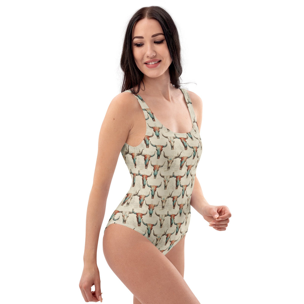 Baha Ranch Yeehaw Bullhead Skulls One-Piece Swimsuit Baha Ranch Western Wear