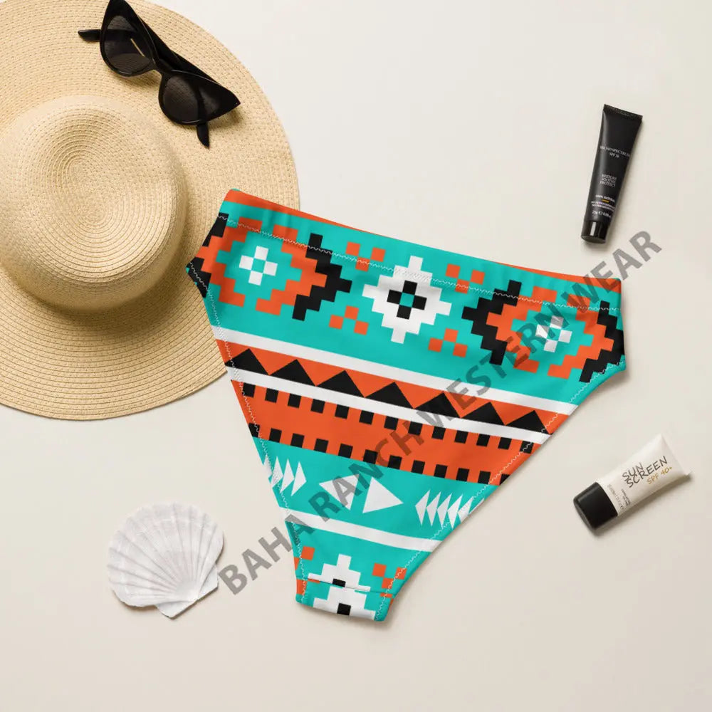 Baha Ranch Yeehaw Turquoise Orange Aztec Bikini Bottom Baha Ranch Western Wear