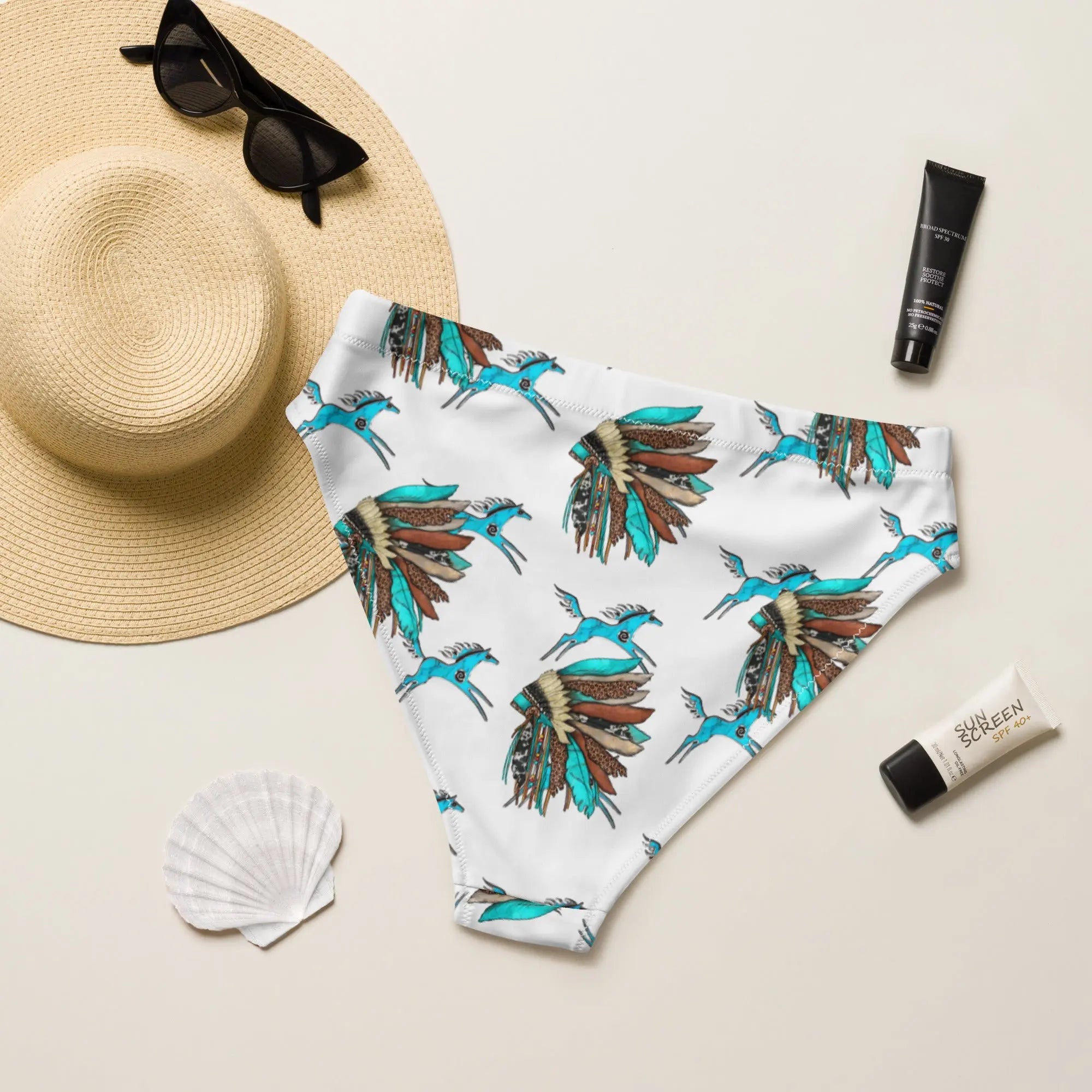 Baha Ranch Yeehaw Turquoise Running Horse Head Dress Bikini Bottom Baha Ranch Western Wear
