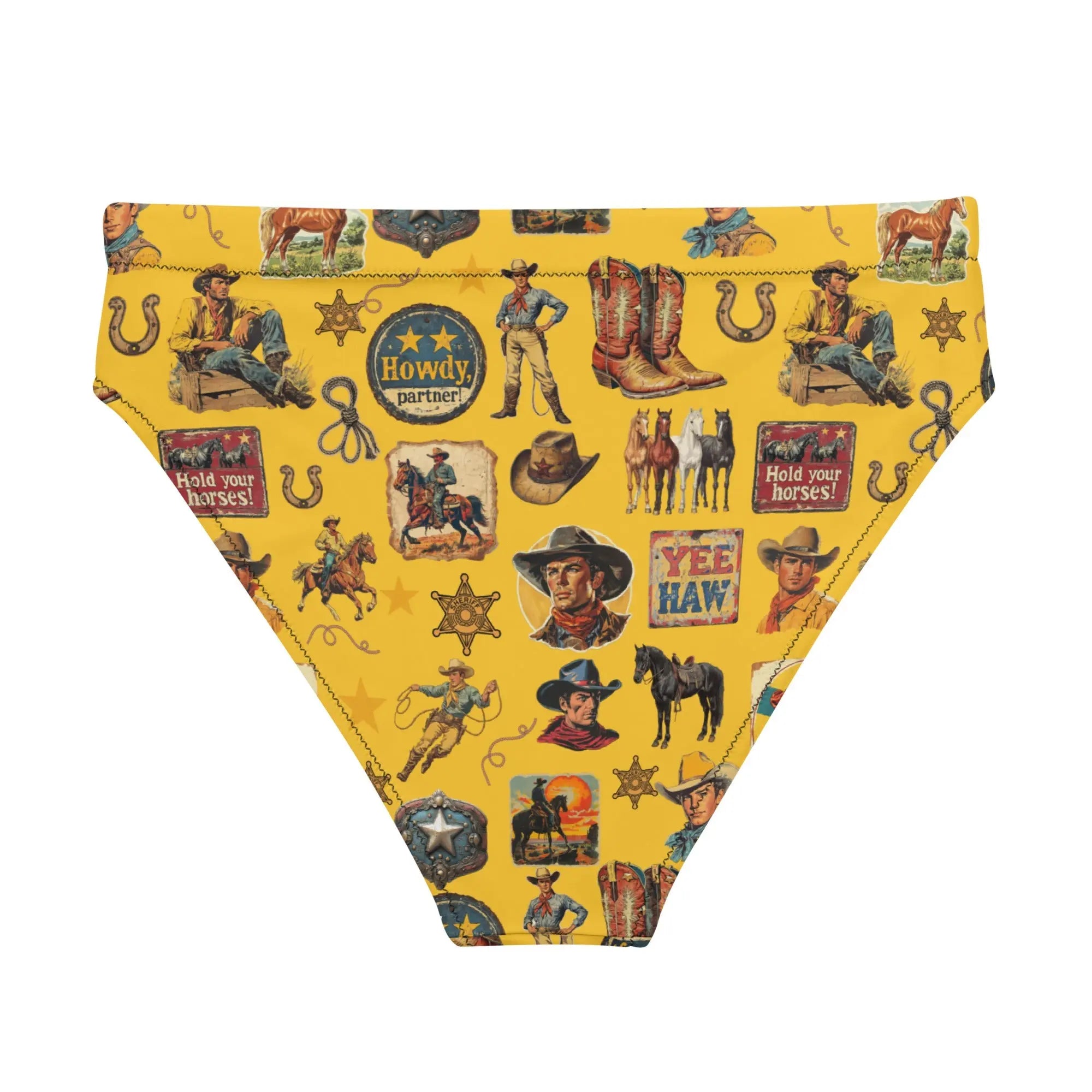 Baha Ranch Yeehaw Vintage Cowboy Collage Mustard Bikini Bottom Baha Ranch Western Wear