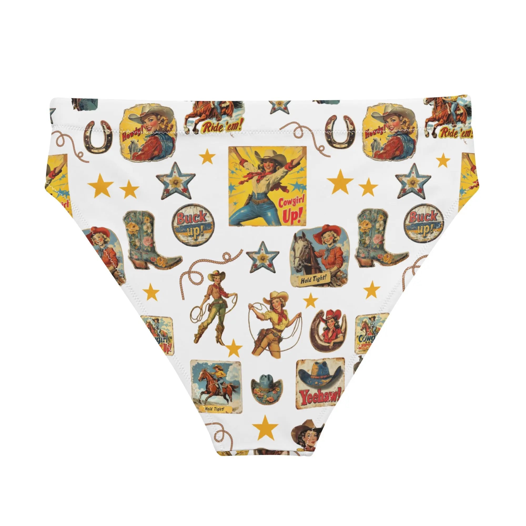 Baha Ranch Yeehaw Vintage Cowgirl Collage White Bikini Bottom Baha Ranch Western Wear