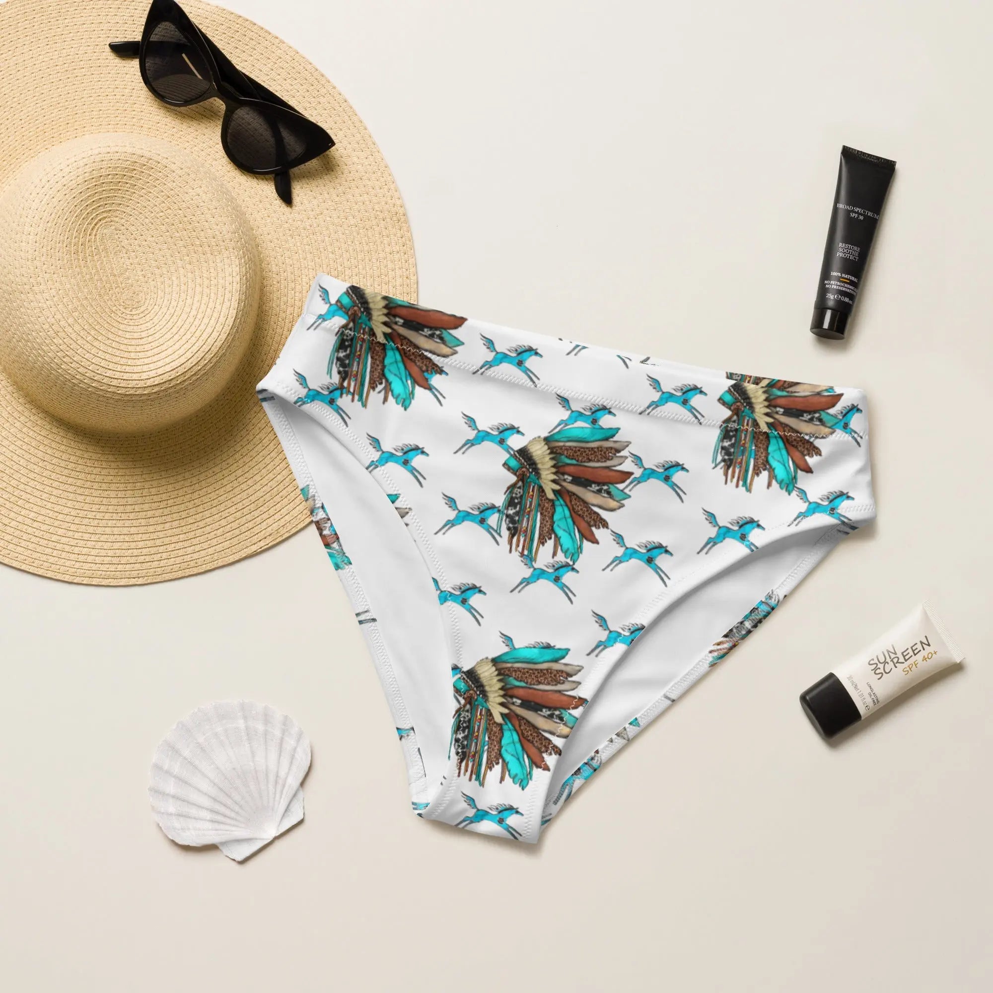 Baha Ranch Yeehaw Turquoise Running Horse Head Dress Bikini Bottom Baha Ranch Western Wear