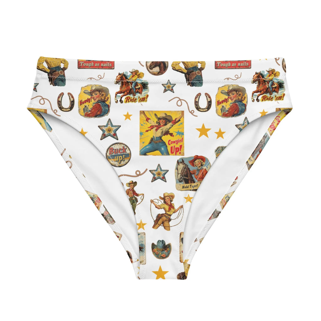 Baha Ranch Yeehaw Vintage Cowgirl Collage White Bikini Bottom Baha Ranch Western Wear