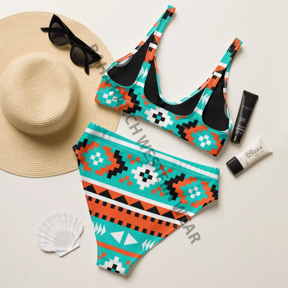 Baha Ranch Yeehaw Turquoise Orange Aztec Bikini Baha Ranch Western Wear