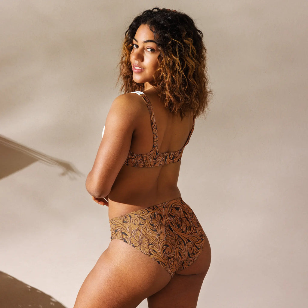 Yeehaw Tooled Leather Print Bikini Baha Ranch Western Wear
