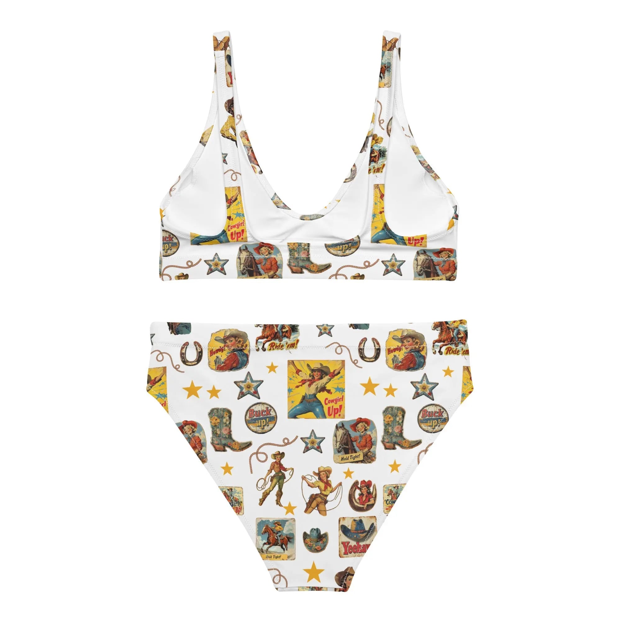 Baha Ranch Yeehaw Vintage Cowgirl Collage White Bikini Baha Ranch Western Wear