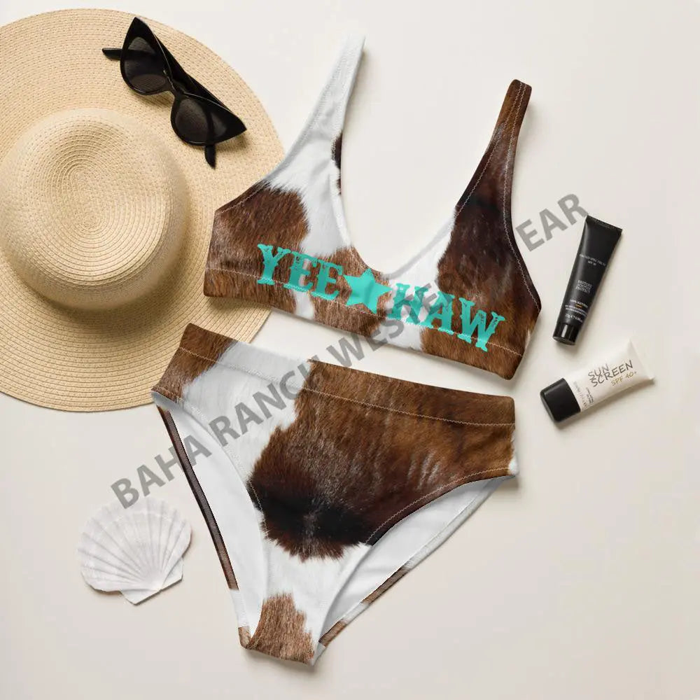 Yeehaw Brown Cow Print Bikini Baha Ranch Western Wear