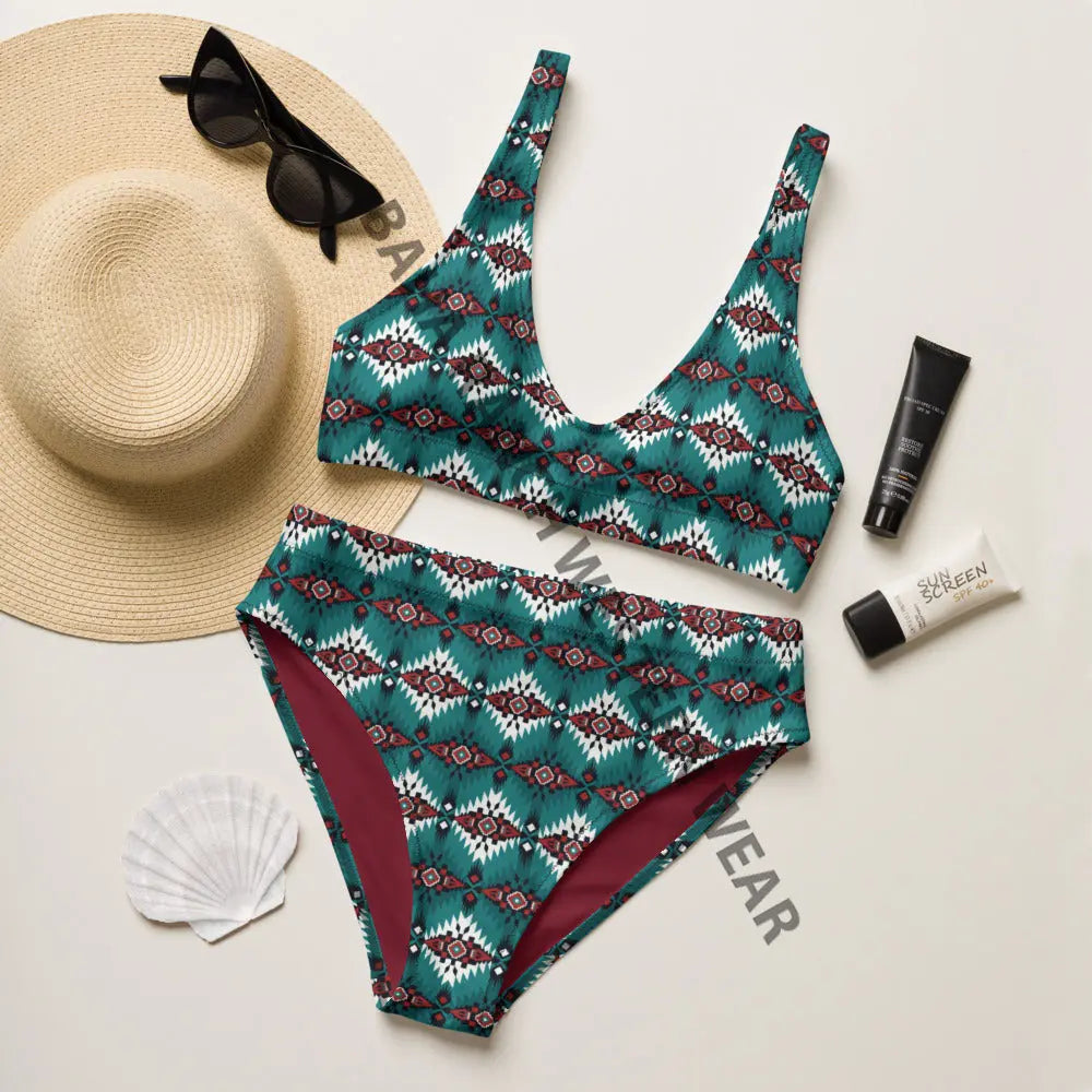 Baha Ranch Yeehaw Teal Burgandy Aztec Bikini Baha Ranch Western Wear