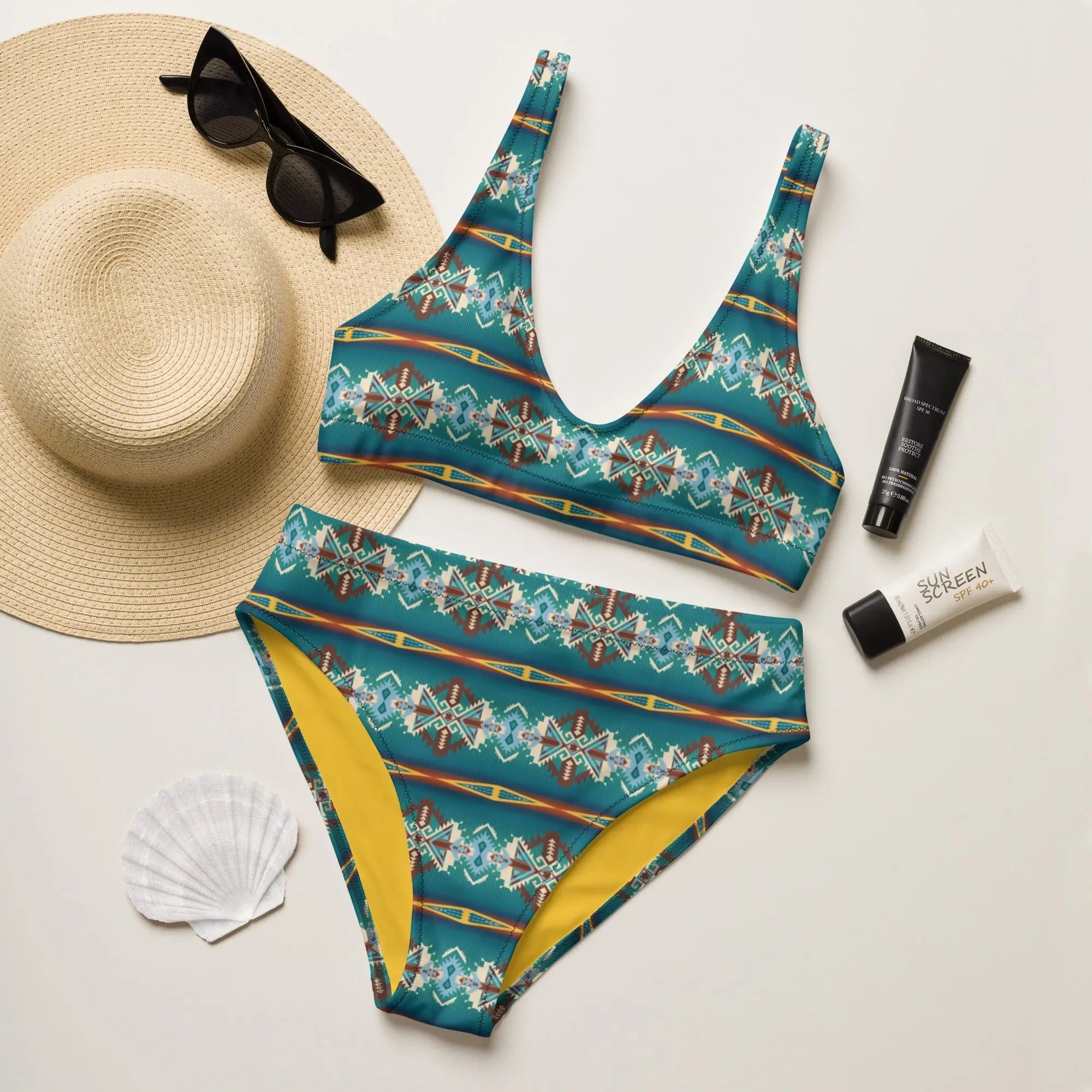 Baha Ranch Yeehaw Teal Aztec Blanket Print Bikini Baha Ranch Western Wear