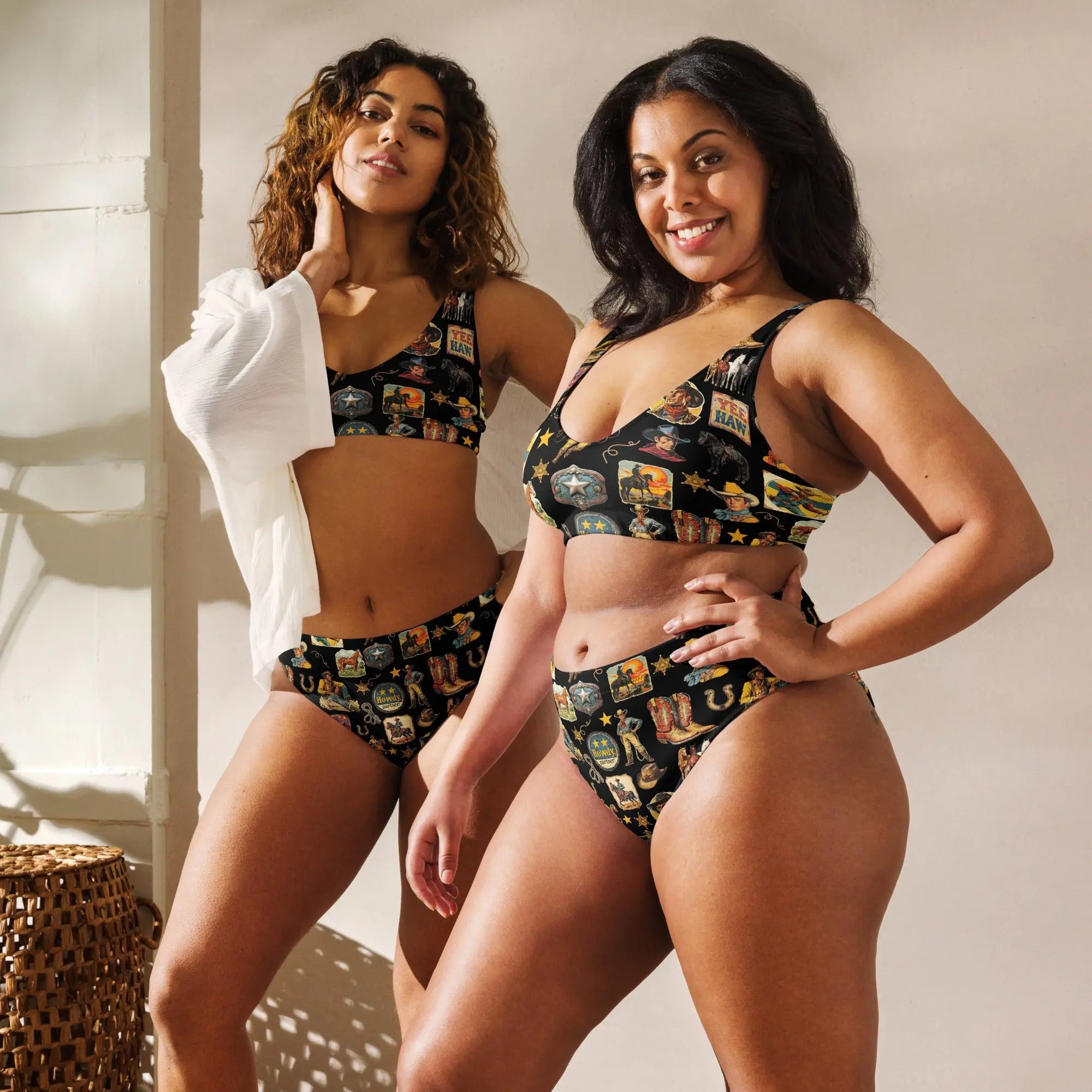 Baha Ranch Yeehaw Vintage Cowboy Collage Bikini Baha Ranch Western Wear