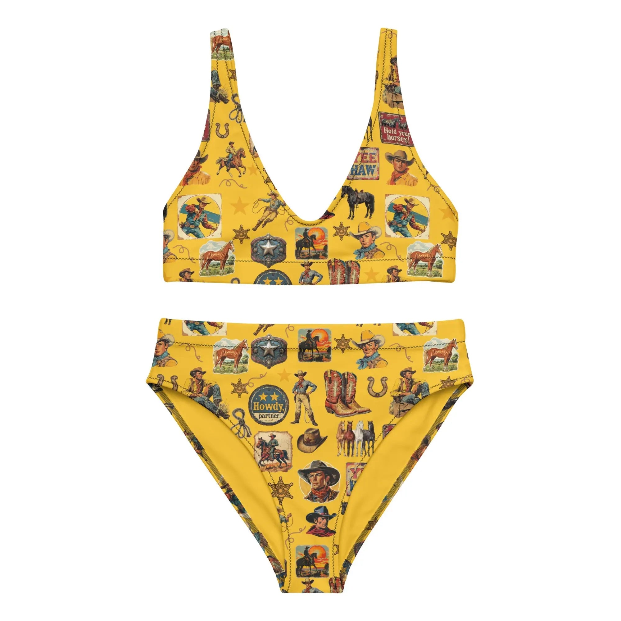 Baha Ranch Yeehaw Vintage Cowboy Collage Mustard Bikini Baha Ranch Western Wear